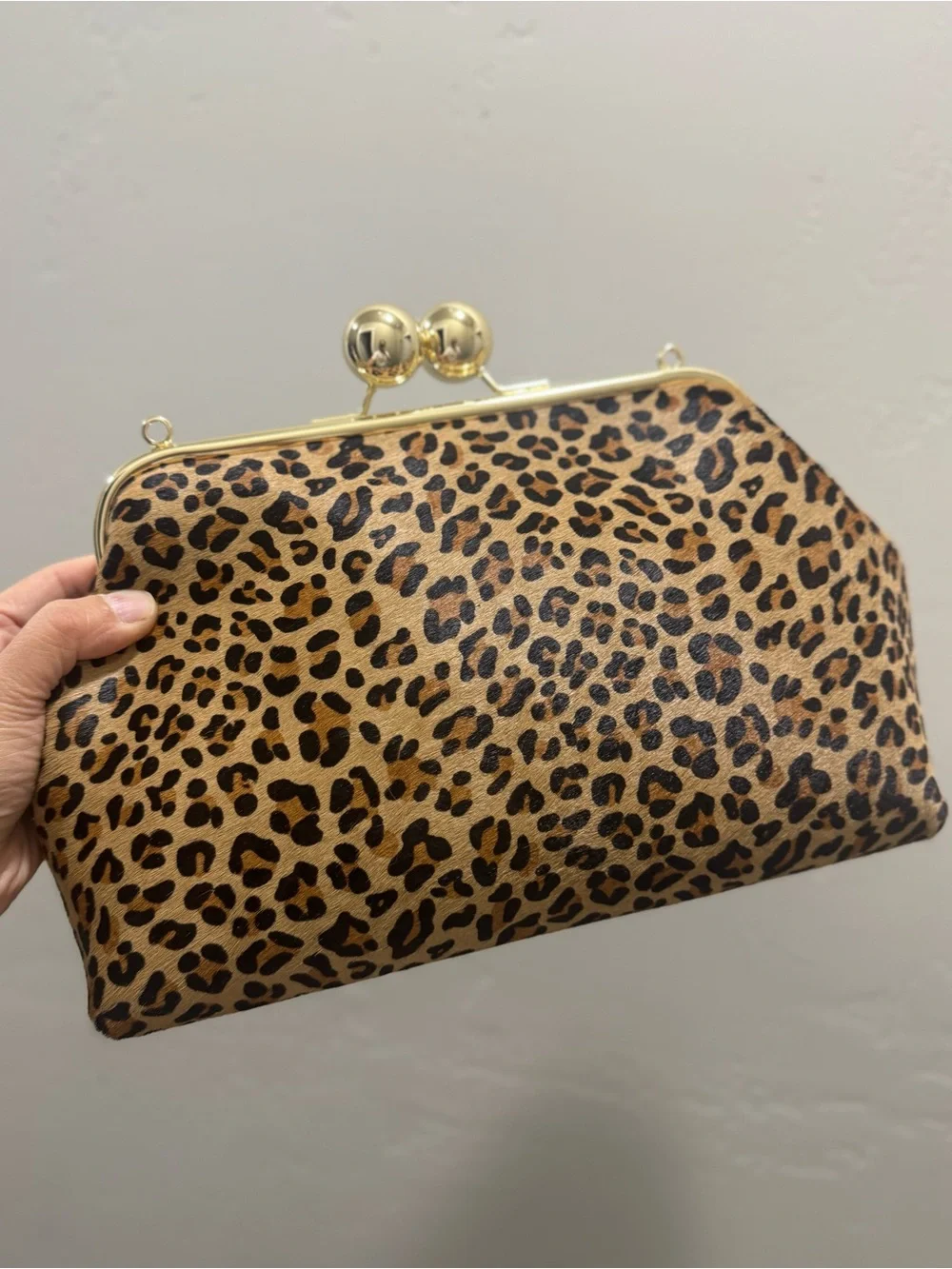Leopard Print Hair-on Cowhide Handmade Custom Kisslock Frame Bag, & 2 Straps